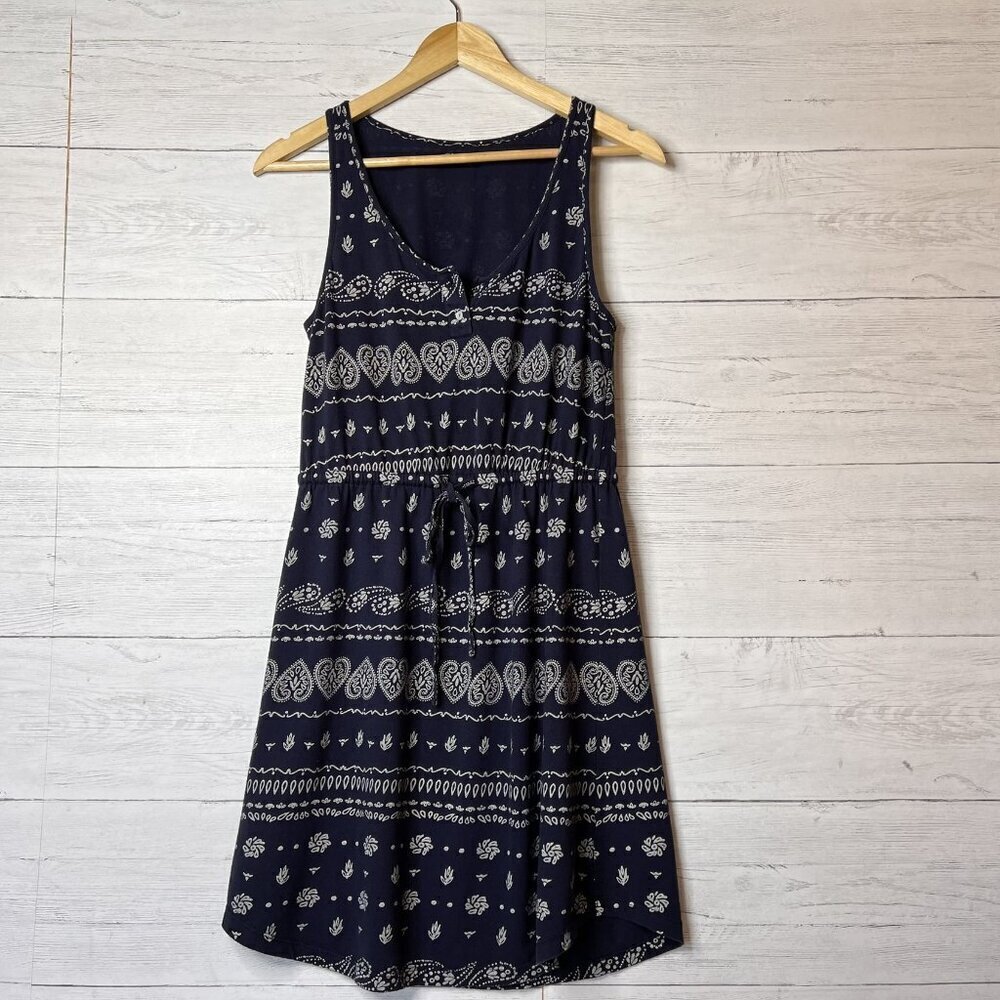 Lucky Brand Dress Womens Size XS Navy & White Boho Sleeveless Paisley & Hearts